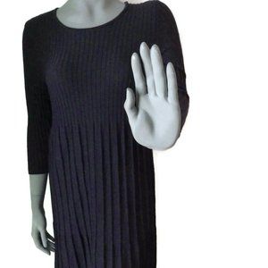 Eileen Fisher Black Knit Dress Italian Wool Pleated Skirt Size XS